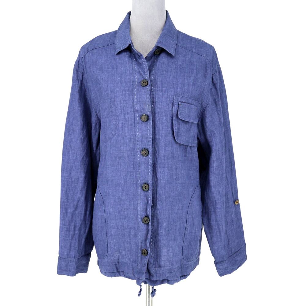 Coldwater Creek Jacket Womens XL Blue Linen Pockets Career Resort Vacation